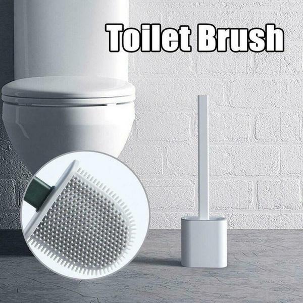 1398 Silicon Toilet Brush with Slim Holder Stand& Flat Head with Flexible Soft Bristles - SkyShopy