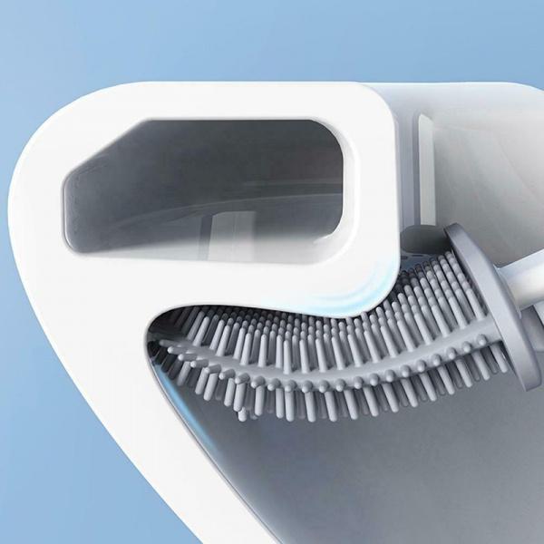 1398 Silicon Toilet Brush with Slim Holder Stand& Flat Head with Flexible Soft Bristles - SkyShopy