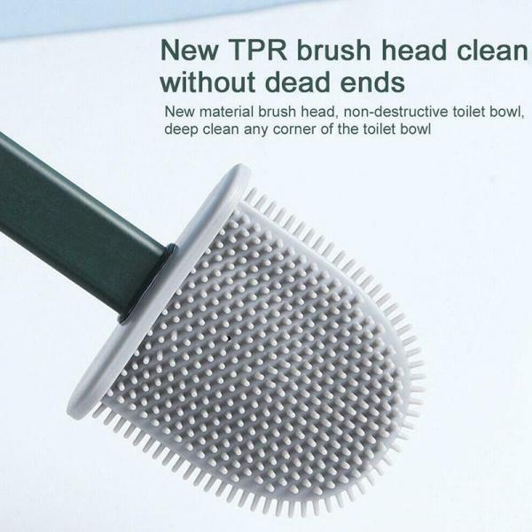 1398 Silicon Toilet Brush with Slim Holder Stand& Flat Head with Flexible Soft Bristles - SkyShopy