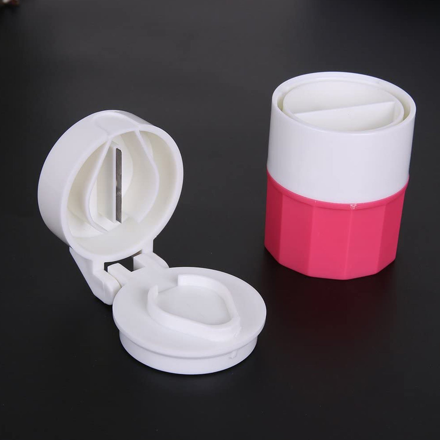 6076  4-in-1 Layer Multipurpose Plastic Portable Pocket Size Tablet Medicine Cutter Divider with Partitioned Storage and Crusher Grinder Powder DeoDap