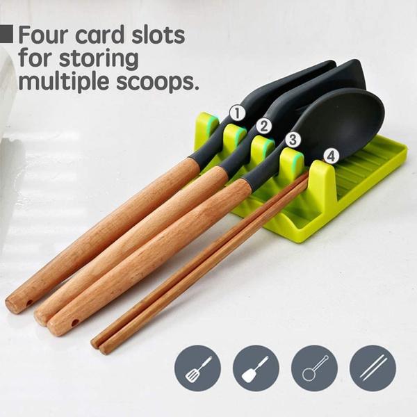 5544 Utensil Storage Rack - Heat Resistant Silicone Spoon Rests Mat Stand Cooking 4-Slots Spatula Holder Tray