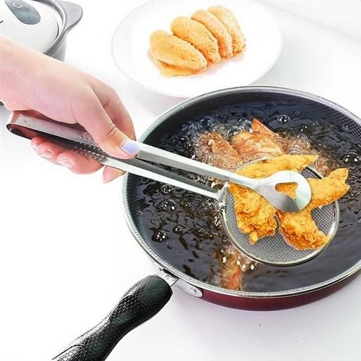 2412 2In1 Stainless Steel Filter Spoon with Clip Food Kitchen Oil-Frying Multi-Functional - SkyShopy