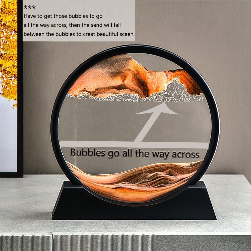 Moving Sand Art Picture Round Glass 3D Deep Sea Sandscape in Motion Display Flowing Sand Frame Relaxing Desktop Home Office Work Decor (7 Inch, Multicolour)