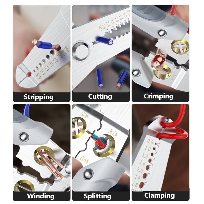 SkyShopy 6 In 1 Multifunction Electrician Wire Plier Tool || Electrical Wire Strippers Wire Splitting Pliers|| Stainless Steel Electrical Stripping Tool || Cable Stripping Cutting and Crimping
