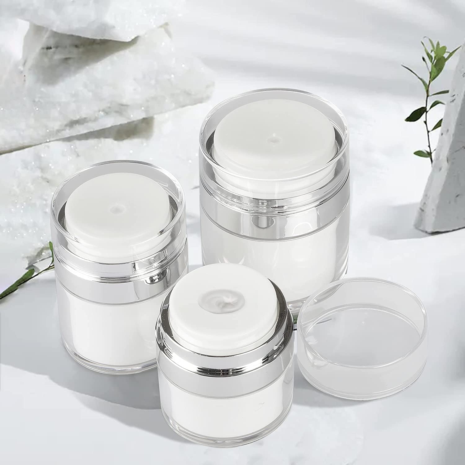 Airless Pump Jars 30ML,Empty Refillable Cosmetic Air Pump Acrylic Bottles Airless Lotion Face Cream Dispenser Containers Makeup Vials Accessories Leak-Proof DIY Travel Cans Press Style