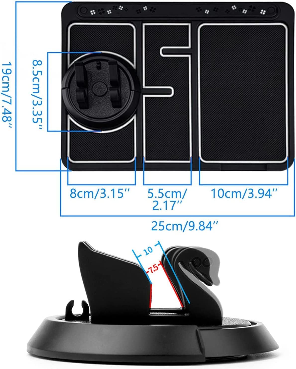 SkyShopy Car Non Slip Dashboard Mat 4-in-1 Multifunctional 360°Rotating Phone Holder Phone Pad with Temporary Car Parking Number & 2 Perfume Aromatherapy Anti-Shake Pad Universal Phone Holder (Red)
