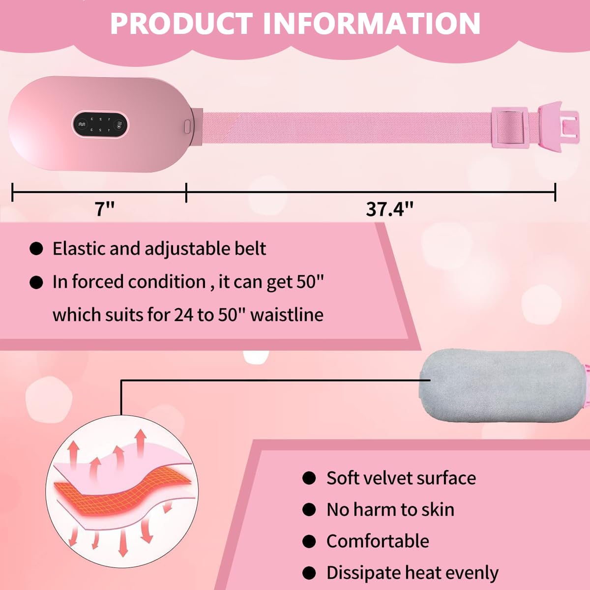 SkyShopy Electric Cordless Heating Pad for Period Pain, Cramp Relief, Back Pain in Period, Belly Warmer Heating Pad with 4 Heat Levels 4 Vibration Modes, Caring Gift Heating Pad Belt for Men Women