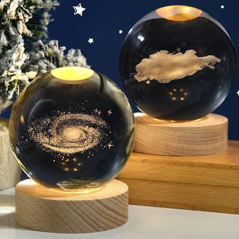 SkyShopy 3D Planet Crystal Ball | Crystal Planet Laser Engraved Solar System Globe Astronomy | Sphere Table Decor Crafts with USB Operated Wooden Stand For Home Decor, Valentine's Day, irthdays Gift(multi design)