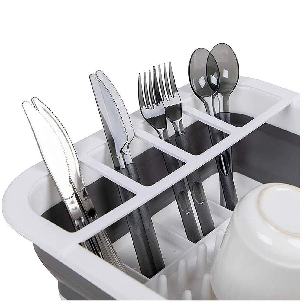 0804 Collapsible Folding Silicone Dish Drying Drainer Rack with Spoon Fork Knife Storage Holder - SkyShopy