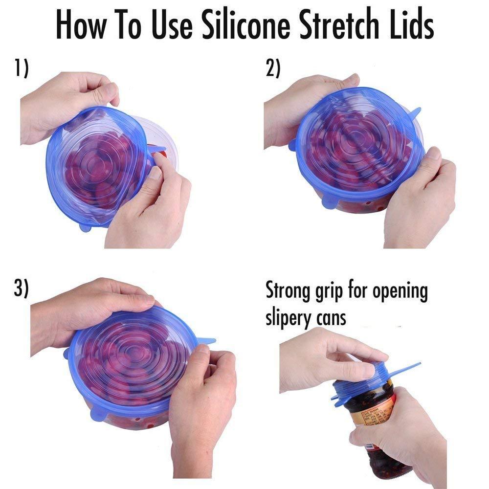 2154 Silicone Stretch Lids Reuseable Microwave Safe Flexible Covers (Set of 6) (Loose Pack) - SkyShopy