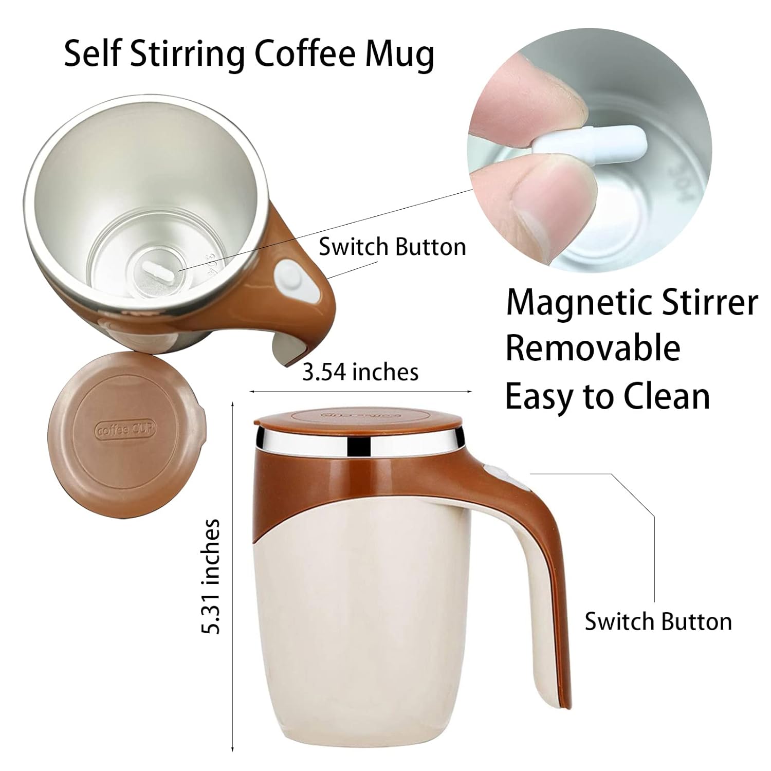 SkyShopy Automatic Magnetic Stirring Coffee Mug, Rotating Home Office Travel Mixing Cup，Funny Electric Stainless Steel Self Mixing Coffee Tumbler, Suitable for Coffee, Milk, Cocoa and Other Beverages (Multicoloured)