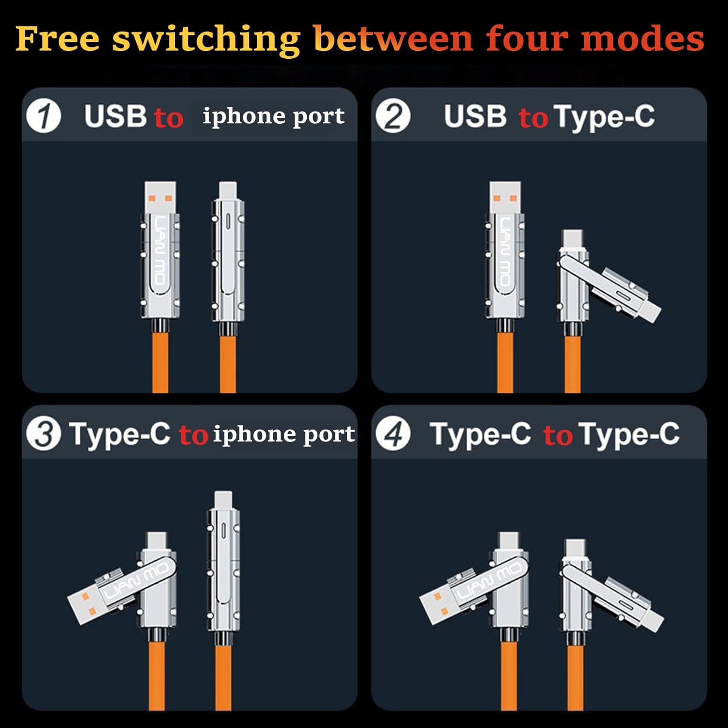 SkyShopy USB to USB C Charge Cord,USB C Cable,USB A to USB C 5A Fast Charging (6.6ft 4 in 1)