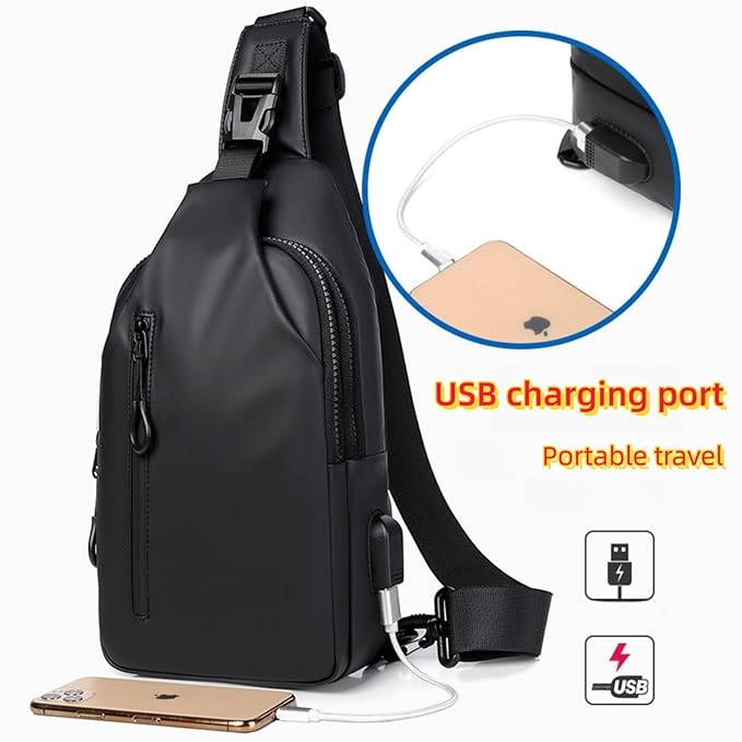 SkyShopy Men's Chest Bag Shoulder Bag Messenger Sports Backpack Water Resistant Usb Charging Port Shoulder Sling Bag