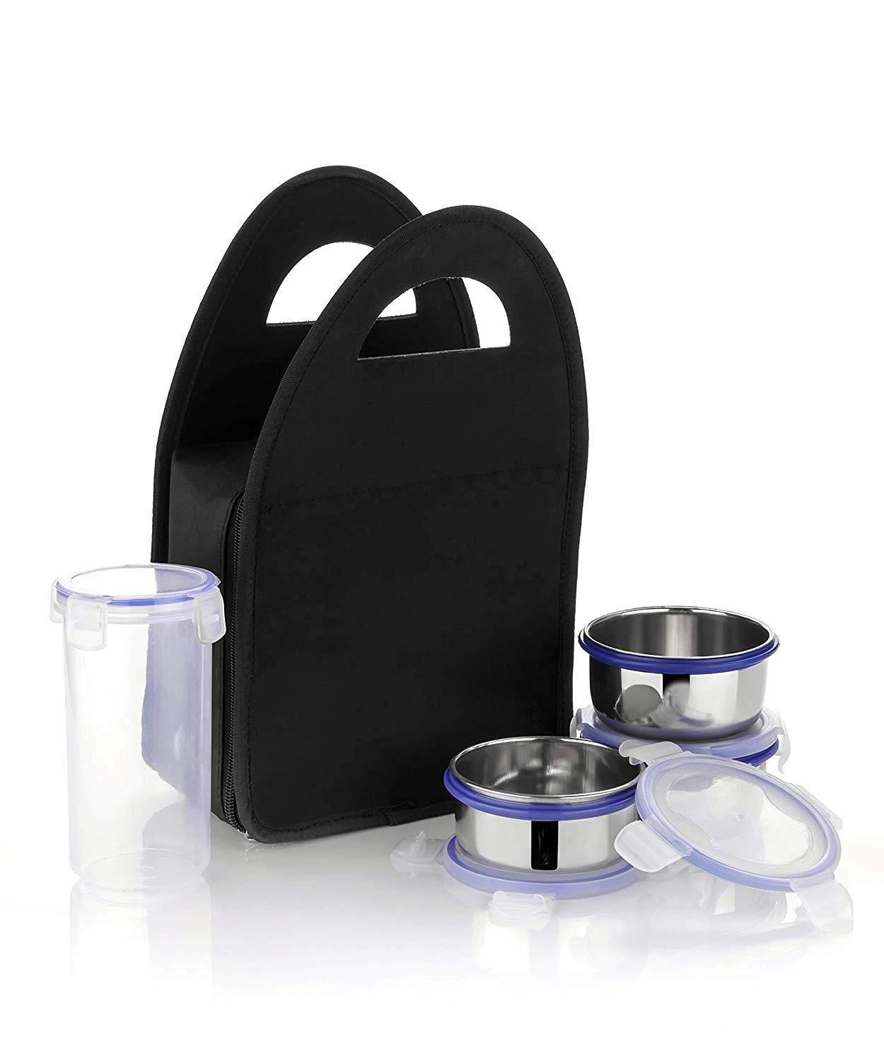 2201 Compact Stainless Steel Airtight Lunch Box Set - 4 pcs (3 Leakproof Containers and 1 Bottle) - SkyShopy