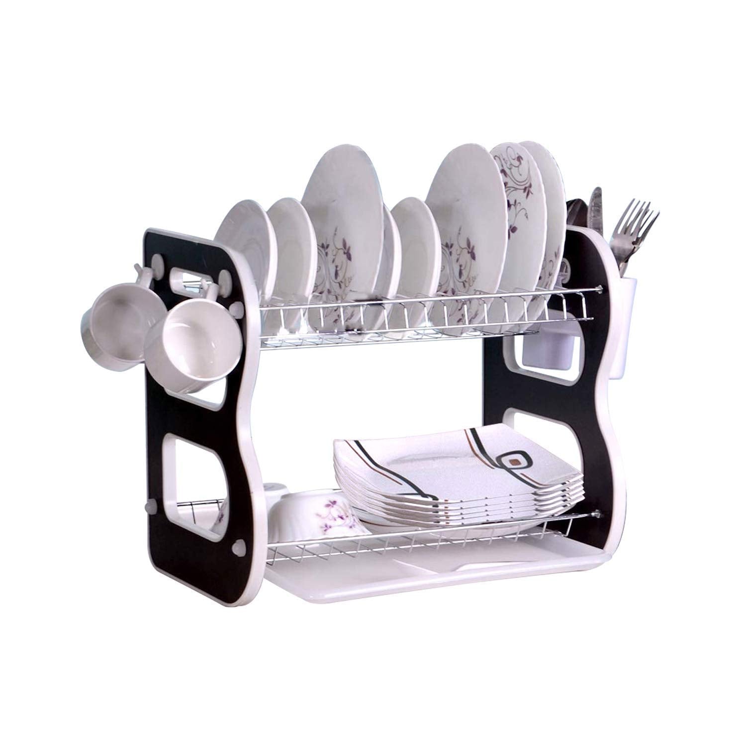 7792 DISH DRAINER TWO LAYER DISH DRYING RACK WITH DRAIN BOARD