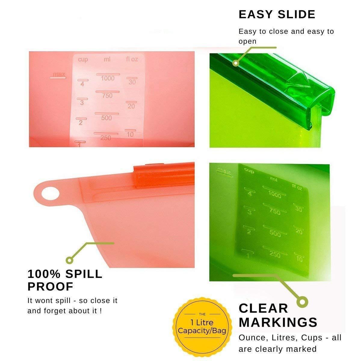 1080 Reusable Silicone Airtight Leakproof Food Storage Bag - 1 ltr - SkyShopy