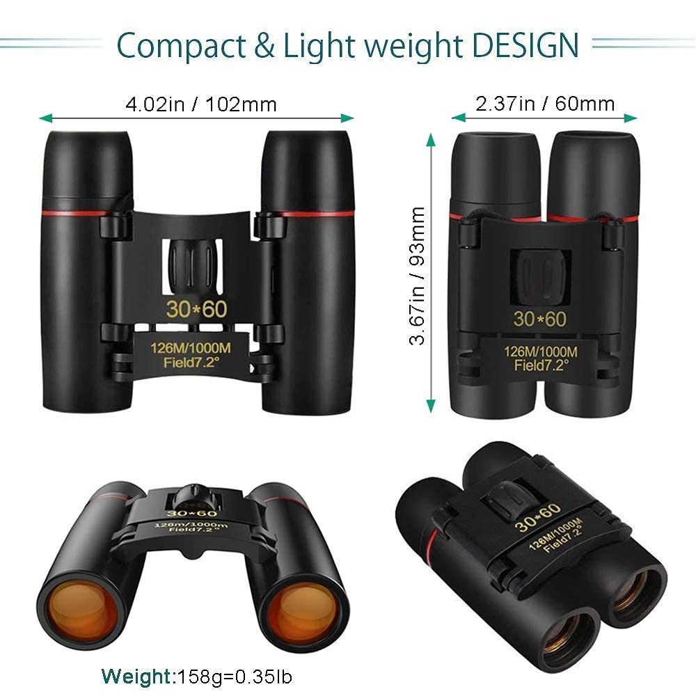Compact Binoculars, Small Folding Binoculars, Easy Focus for Kids Adults Bird Watching Travel Hunting Concerts Sports, Waterproof Telescope with Strap Bag