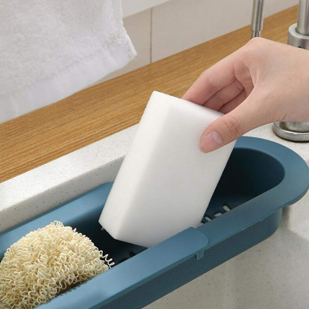 7677 Telescopic Sink Adjustable Sponge Soap Dish Cloth Holder Drainer Tray DeoDap
