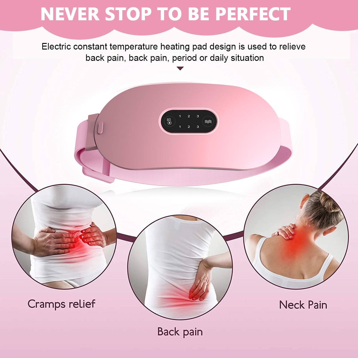SkyShopy Electric Cordless Heating Pad for Period Pain, Cramp Relief, Back Pain in Period, Belly Warmer Heating Pad with 4 Heat Levels 4 Vibration Modes, Caring Gift Heating Pad Belt for Men Women