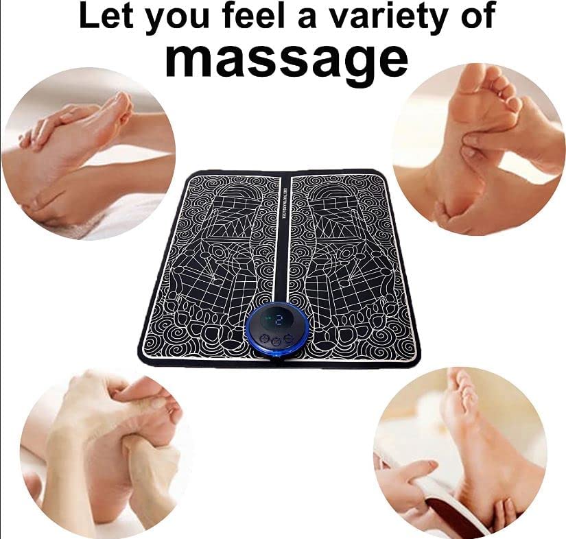 Ems Foot Massager Pain Relief,Electric EMS Massage Machine Mat,Rechargeable Portable Folding Automatic with 8 Mode/19 Intensity for Legs,Body,Hand Device for Men and Women