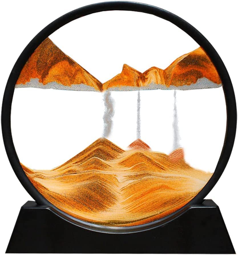 Moving Sand Art Picture Round Glass 3D Deep Sea Sandscape in Motion Display Flowing Sand Frame Relaxing Desktop Home Office Work Decor (7 Inch, Multicolour)