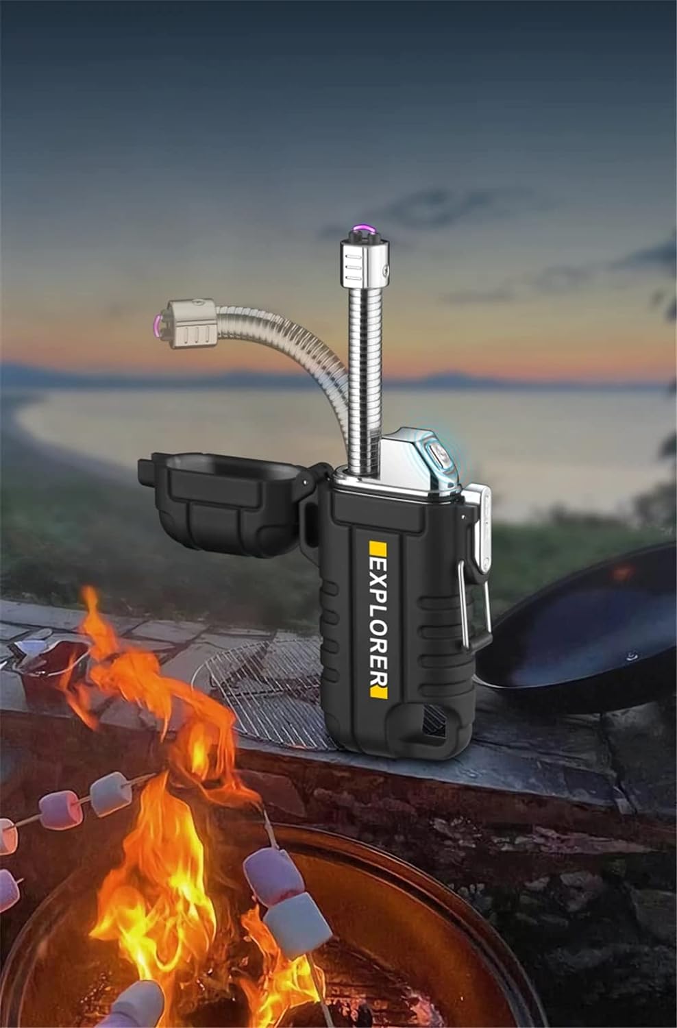 SkyShopy Rechargeable Electric Lighter with 360° Flexible Long Neck for Candle Grill, Waterproof USB Arc Lighters with Lanyard and Hanging Hole, Windproof Plasma Flameless Lighter