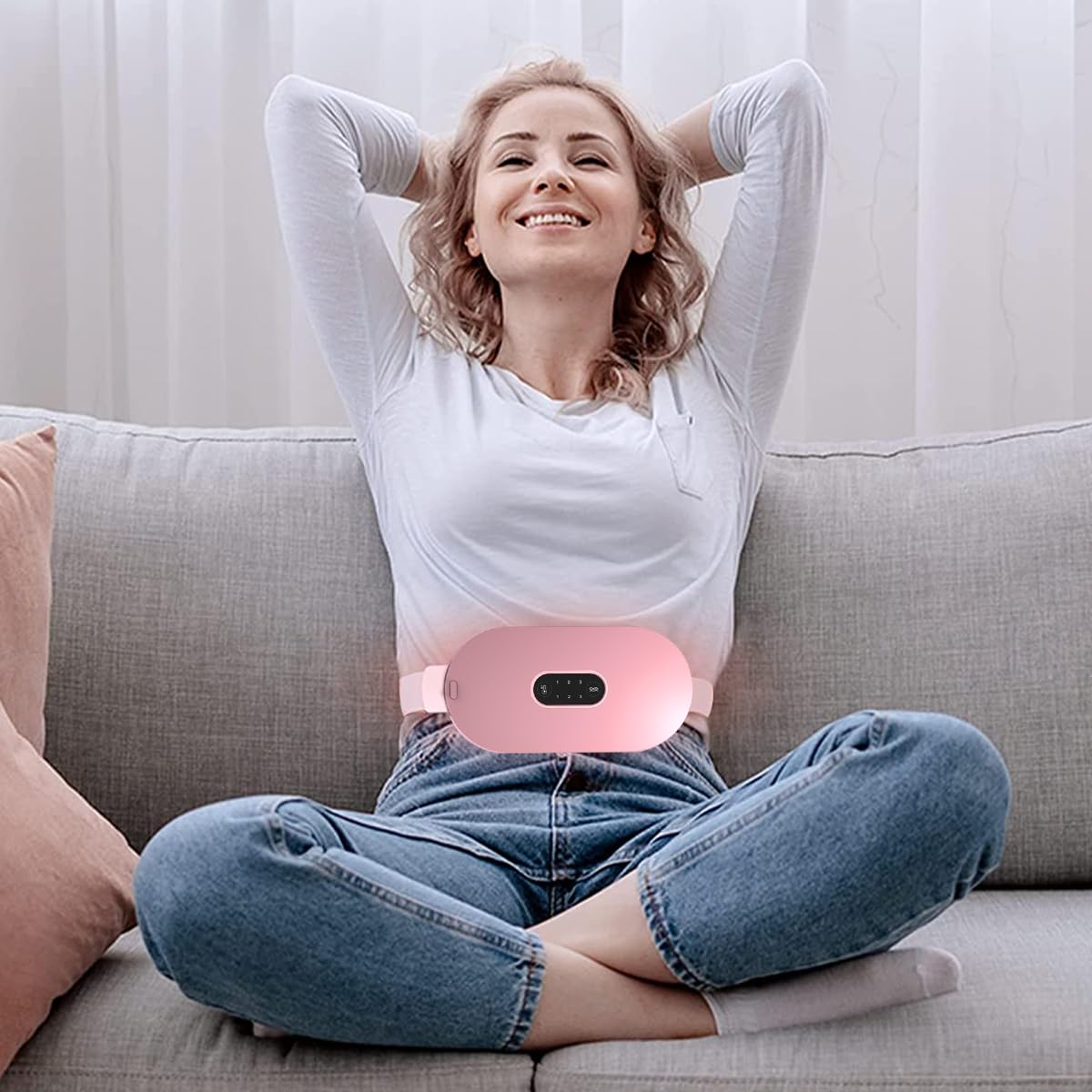 SkyShopy Electric Cordless Heating Pad for Period Pain, Cramp Relief, Back Pain in Period, Belly Warmer Heating Pad with 4 Heat Levels 4 Vibration Modes, Caring Gift Heating Pad Belt for Men Women