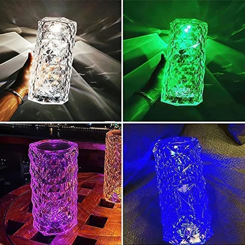 SkyShopy Diamond Crystal Table Lamp USB Rechargeable, 8 Mode Color Changing Acrylic 3D Night Light (16 Colors with Touch and Remote Control)