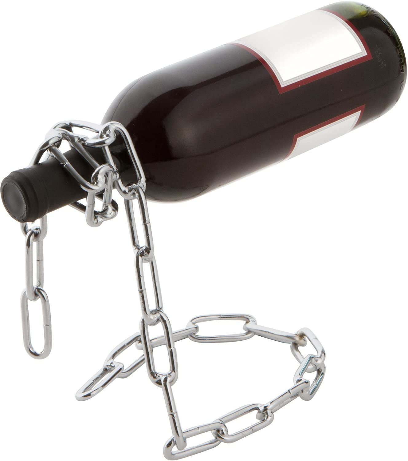 SkyShopy Suspending Chain Wine Rack Holder, Countertop Free Standing Metal Wine Rack Novelty for Gift Kitchen Home Decoration Modern Design Wine Gifts Tabletop Wine Bottle Holder