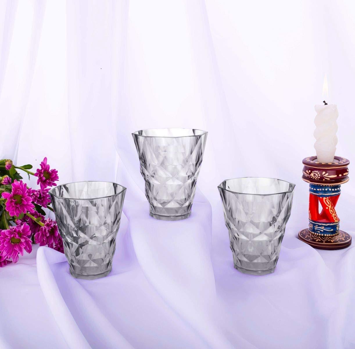 2342 Heavy unbreakable Stylish Diamond look fully Transparent Plastic Glasses Set 260ml (6pcs) - SkyShopy