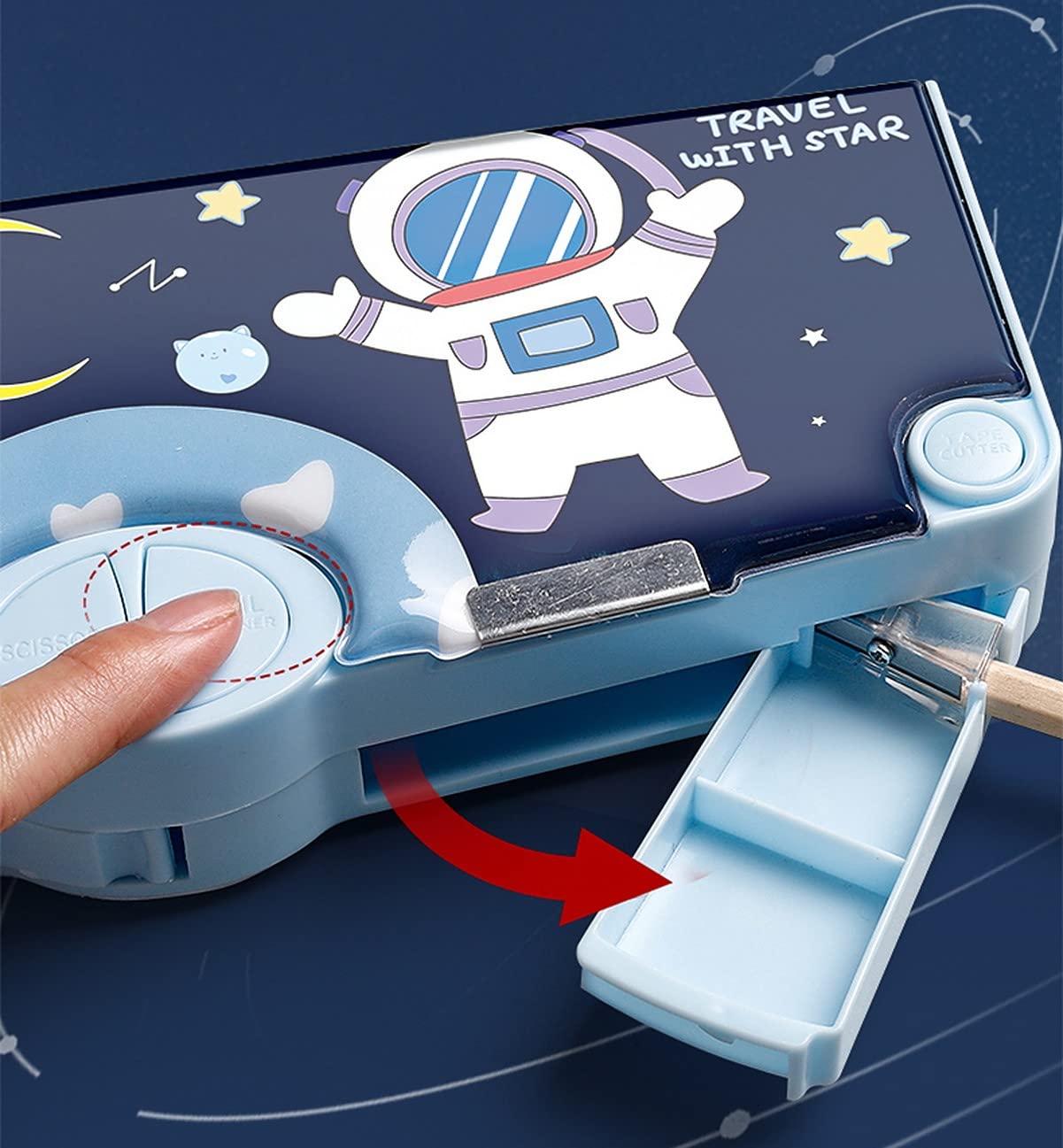 SkyShopy 1Pc Multifunctional Pencil Case, Large Capacity Pencil Box for Boys & Girls Students with Craft Scissor Portable Stationery Organizer, Astronaut