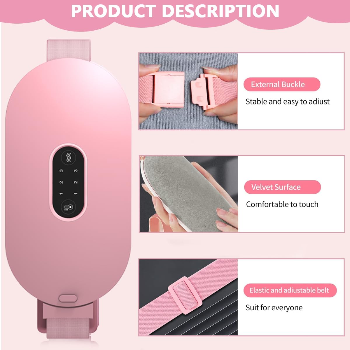 SkyShopy Electric Cordless Heating Pad for Period Pain, Cramp Relief, Back Pain in Period, Belly Warmer Heating Pad with 4 Heat Levels 4 Vibration Modes, Caring Gift Heating Pad Belt for Men Women
