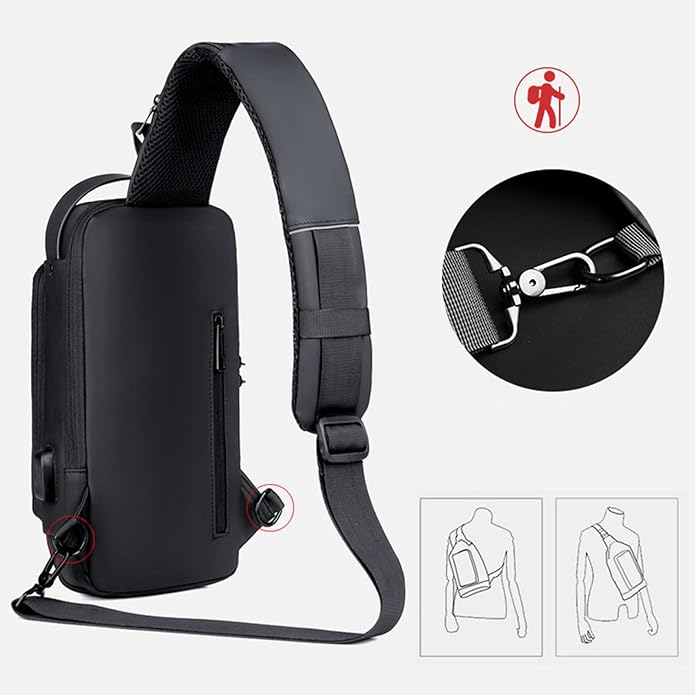 Anti Theft Sling Bag, USB Charging Sport Sling Anti-Theft Shoulder Bag, Crossbody Bags Chest Daypack