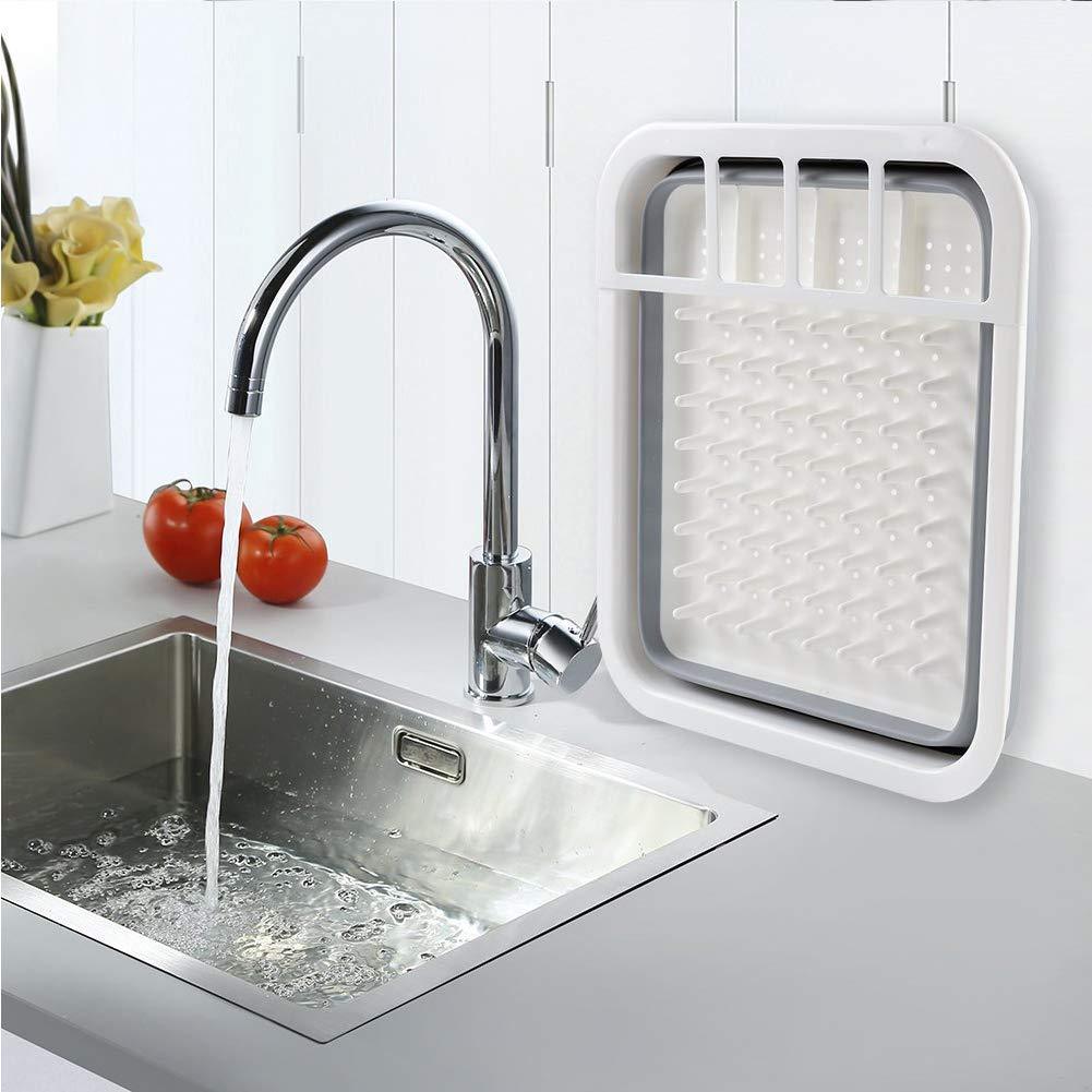 0804 Collapsible Folding Silicone Dish Drying Drainer Rack with Spoon Fork Knife Storage Holder - SkyShopy