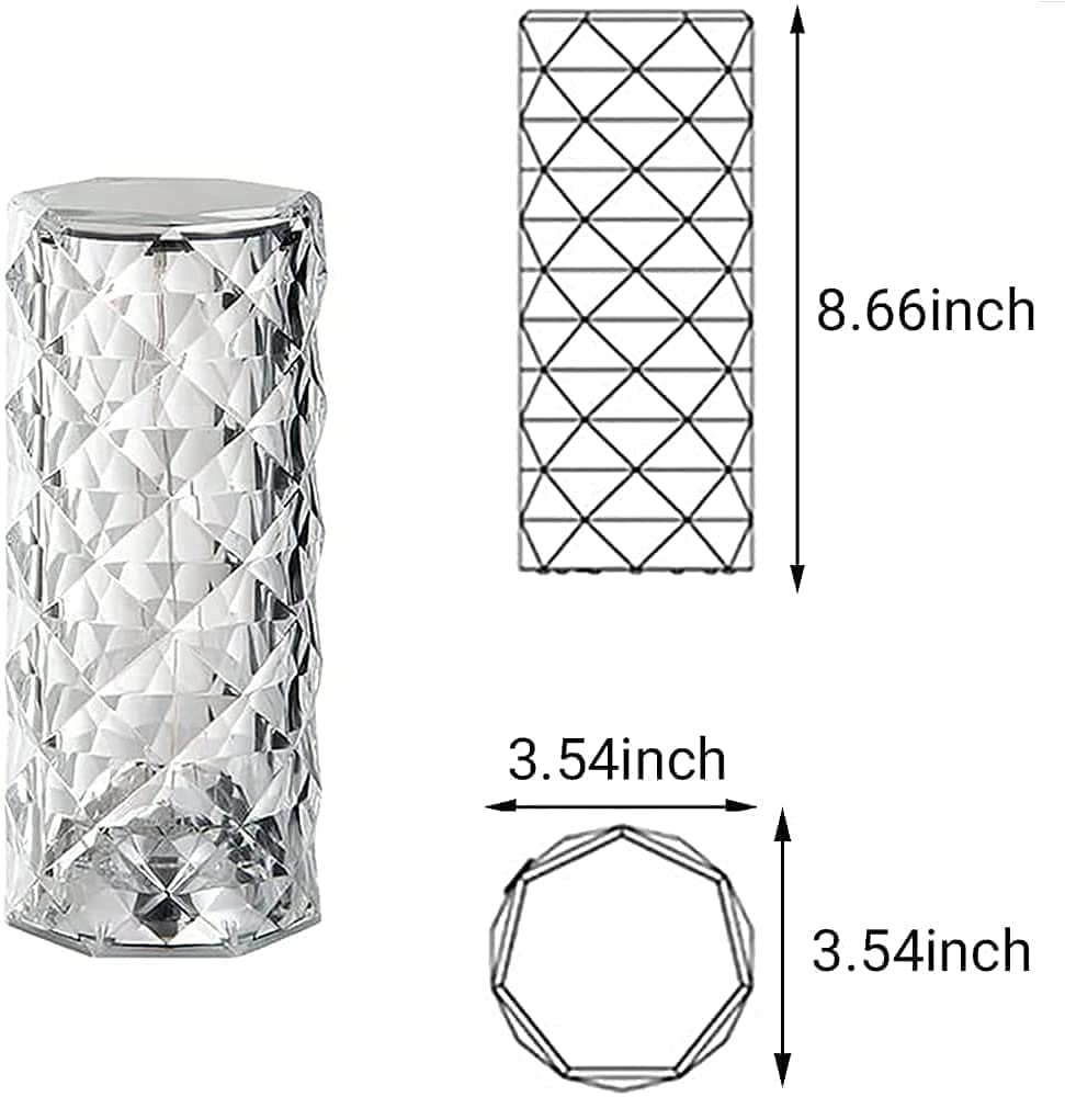 SkyShopy Diamond Crystal Table Lamp USB Rechargeable, 8 Mode Color Changing Acrylic 3D Night Light (16 Colors with Touch and Remote Control)