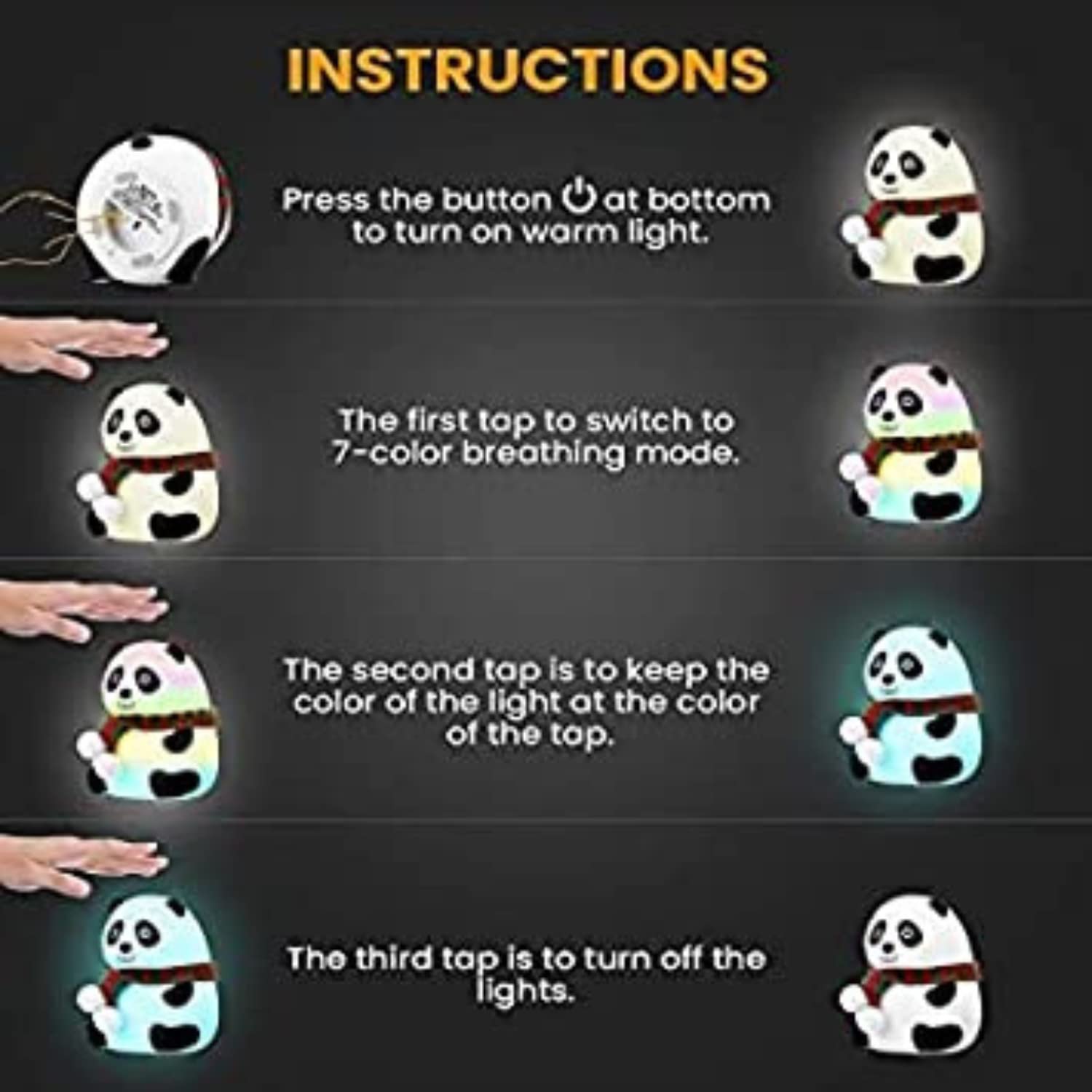 SkyShopy Panda Lamp, Panda Gifts, Panda Touch Silicone Lamp, Birthday Gift for Girls and Boys, Panda Light Lamp, Kids Night Light, Silicone lamp, Rechargeable - Close Eye