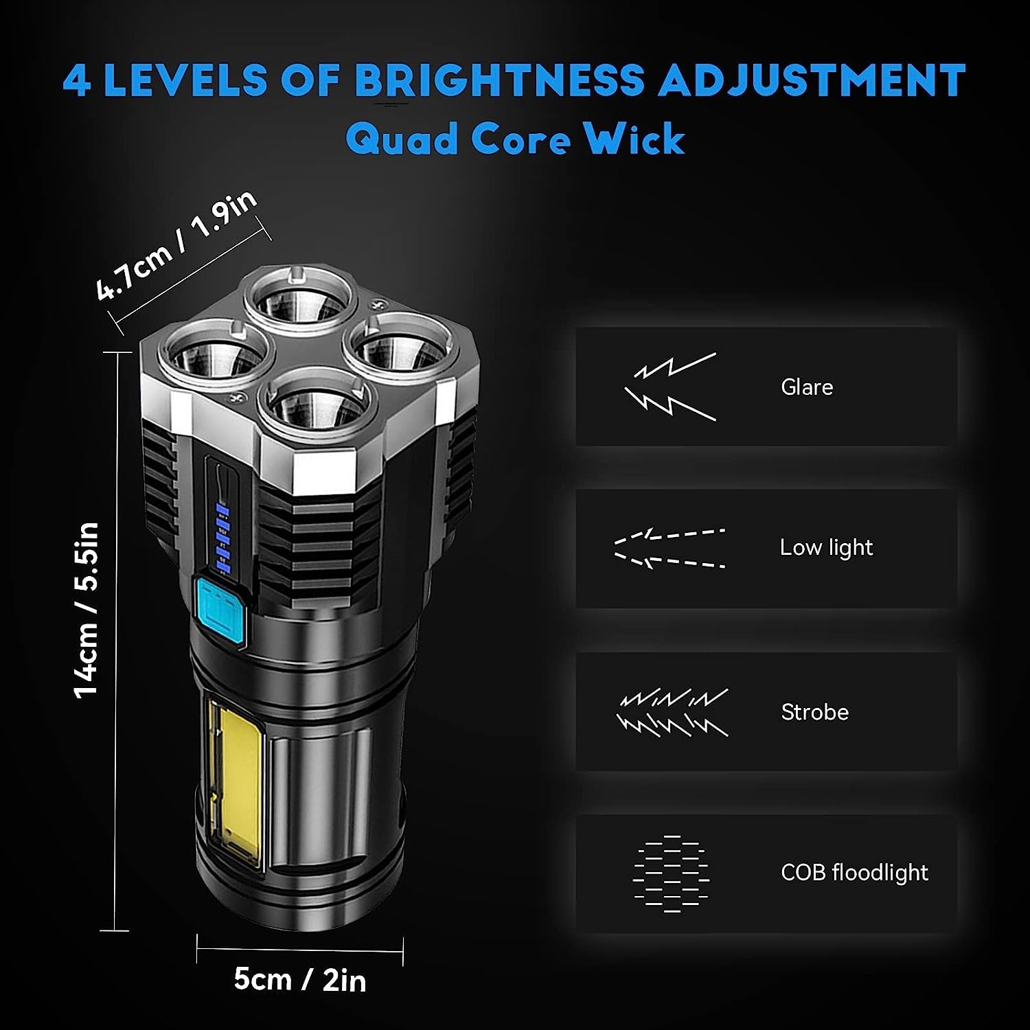 SkyShopy Rechargeable Flashlight,Super Bright LED Flashlight Waterproof Handheld Flashlight with 4 Modes for Camping Emergency Hiking (Black)