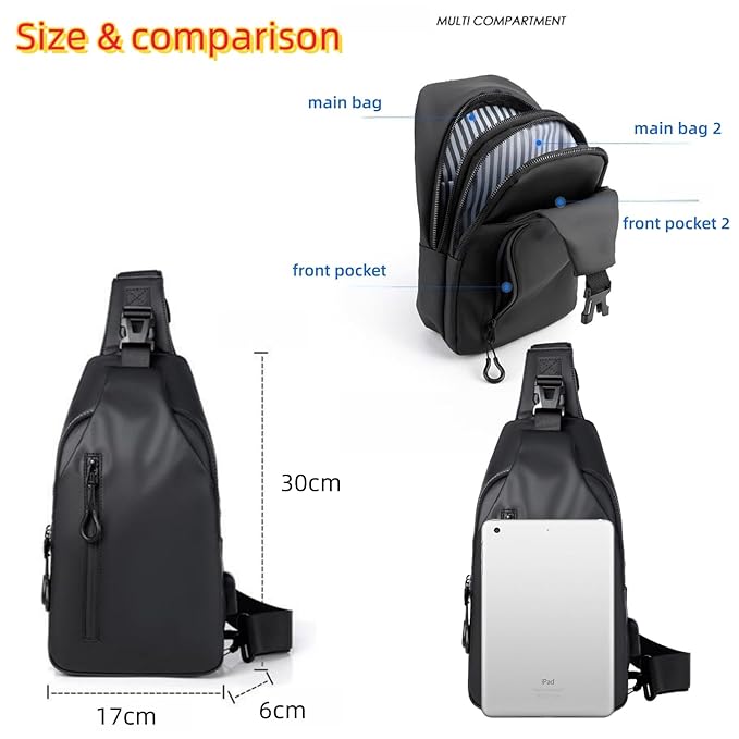 SkyShopy Men's Chest Bag Shoulder Bag Messenger Sports Backpack Water Resistant Usb Charging Port Shoulder Sling Bag