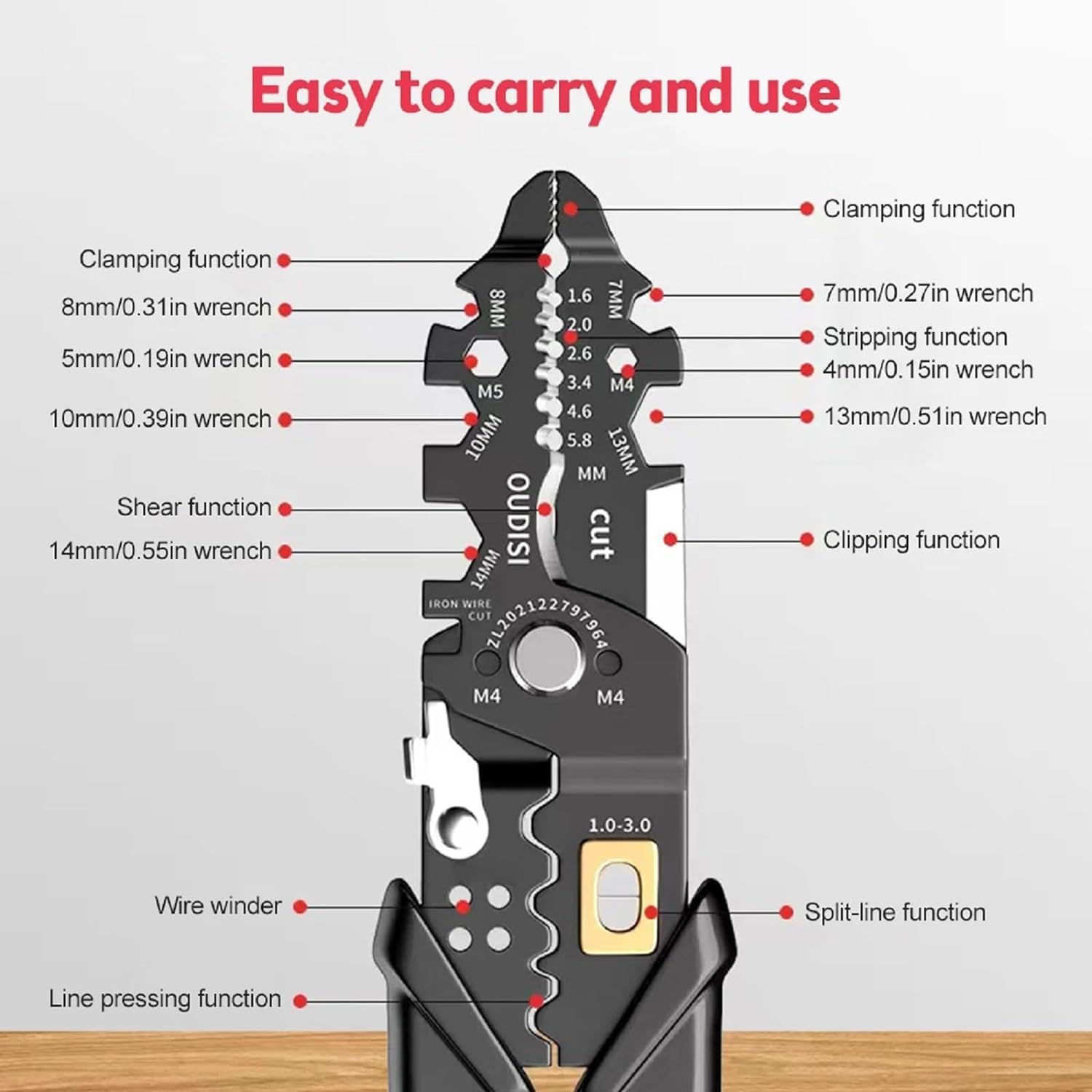 25-in-1 Multi-Functional Wire Stripper and Electrician Tool Chrome Vanadium Steel Pliers for Splitting, Breaking, Separating, Terminal Crimping, Stripping, Cable Cutting, Winding, and Clamping