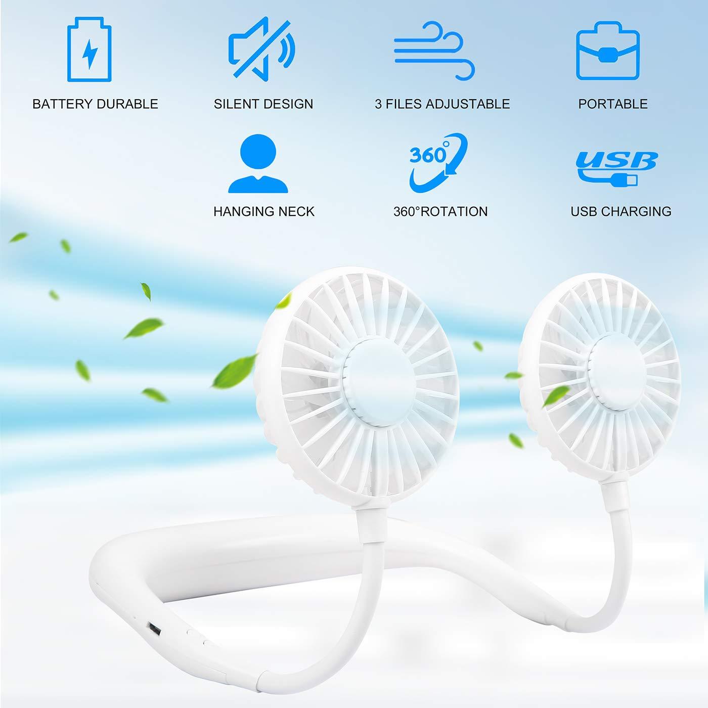 1183 Portable Rechargeable Wearable Strong Airflow Quiet Operation Hanging Neck Fan - SkyShopy