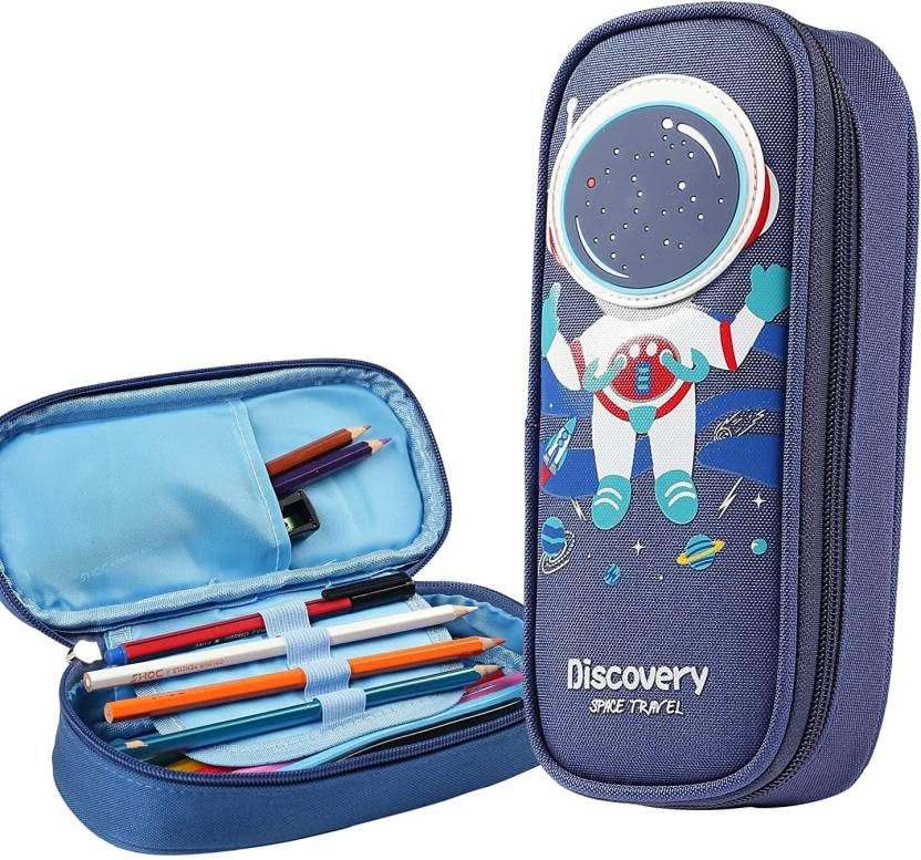 SkyShopy Cute 3D Space Pencil Case for Kids, Big Capacity Canvas Pencil Pouch with Zipper, Waterproof & Durable Large Storage Pencil case for Boys and Girl