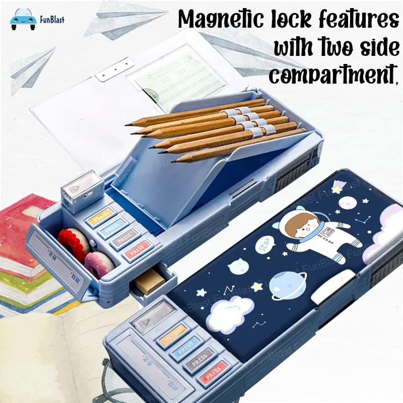 SkyShopy  Plastic Pencil Box with Code Lock Pen Case Large Capacity Multi-Layer Multi-Function Storage Bag Secret Compartment Pencil Box for Kids- Multi-Color (Astronaut)