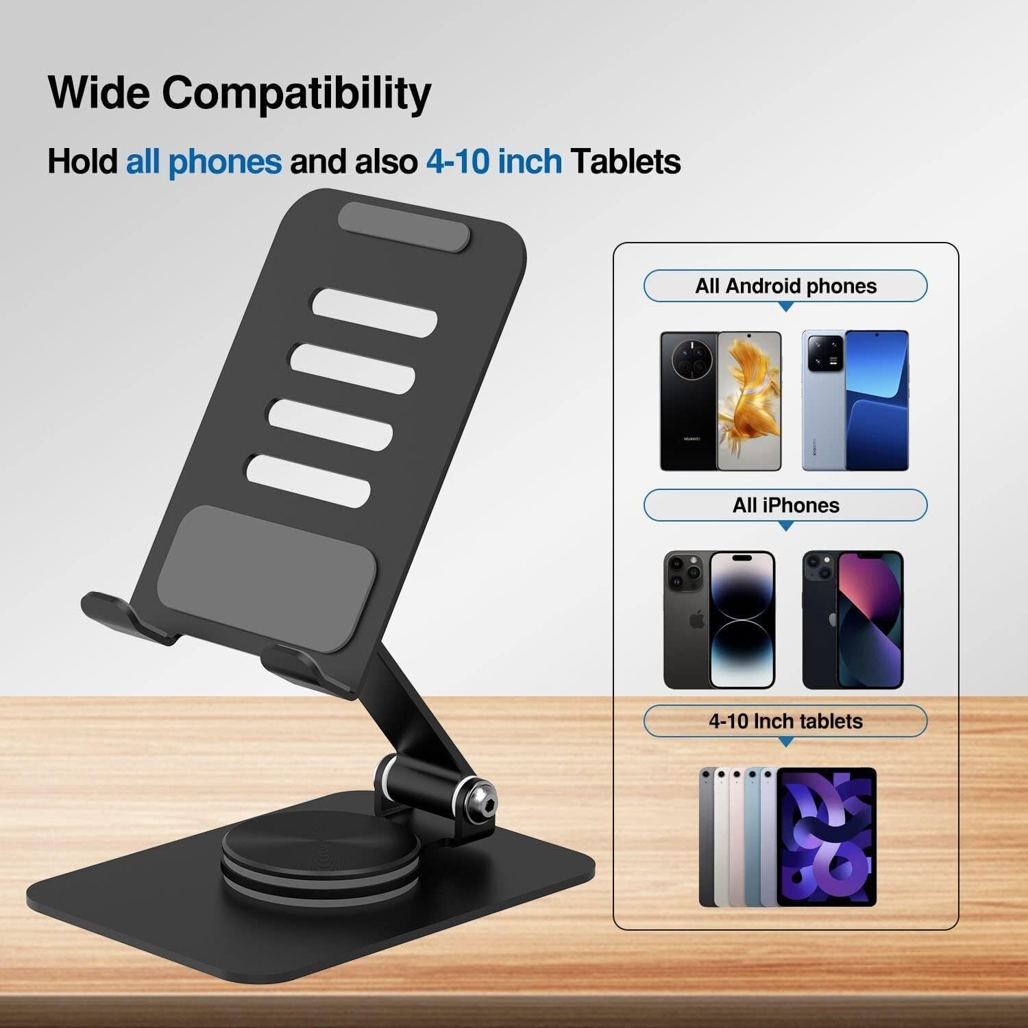 SkyShopy 360° Rotating Cell Phone Stand Adjustable Foldable Desktop Phone Holder iPhone Stand Compatible with All iPhone iPad Tablet 4-10'' Office Desk Accessories(multicolour)