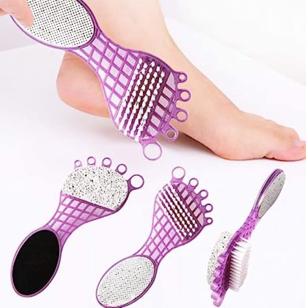 6993  4 in 1 Pedicure Tool for Rough & Dry Feet Dual-Sided with Pumice Stone Soft Brush Steel Scrubber & Emery File Softens Hard Foot Corns & Calluses Cleanses & Smoothens Dull Feet