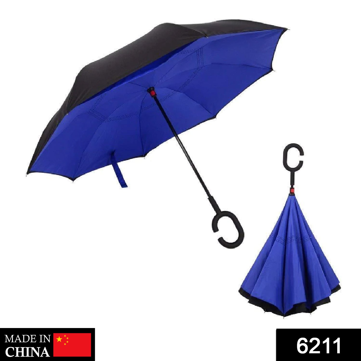 6211 Plain design Windproof Upside Down Reverse Umbrella with C-Shaped Handle DeoDap