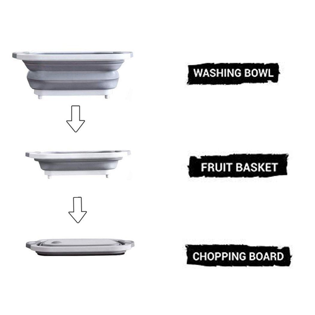0098 Foldable Chopping Board, Dish Rack, Washing Bowl & Draining Basket, 3in1 Multi-Function - SkyShopy