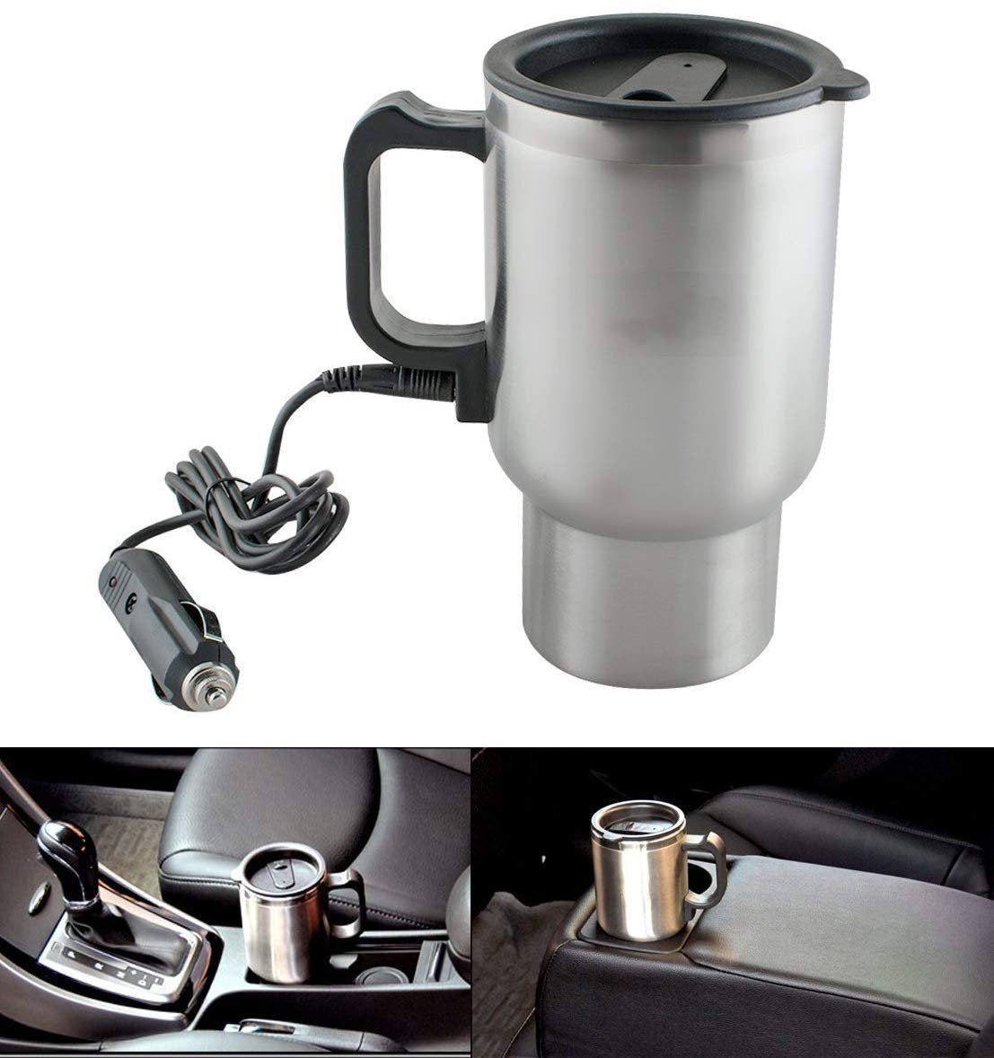 0551 -12V Car Charging Electric Kettle Mug (Silver) - SkyShopy
