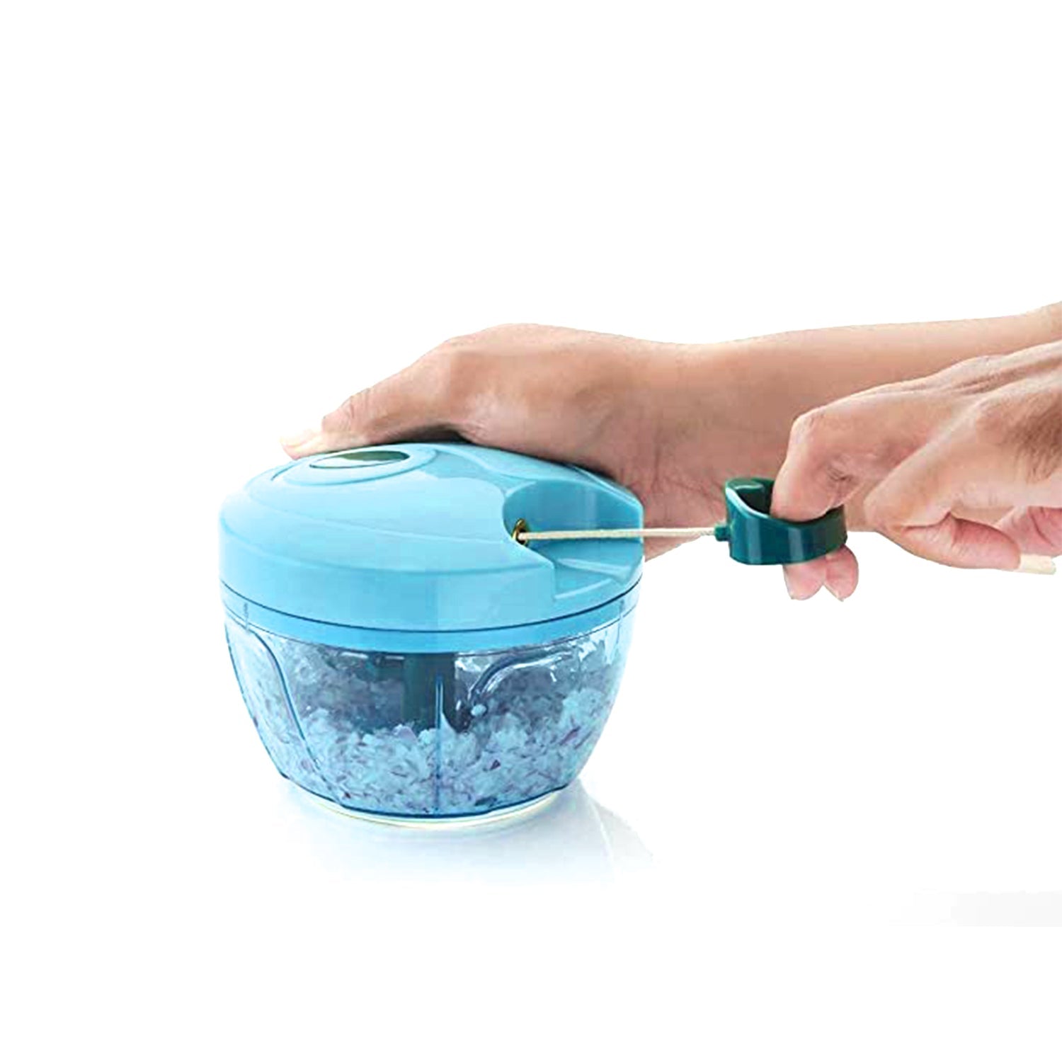 2072 3 BLADE MANUAL BLUE FOOD CHOPPER, COMPACT & POWERFUL HAND HELD VEGETABLE CHOPPER. DeoDap