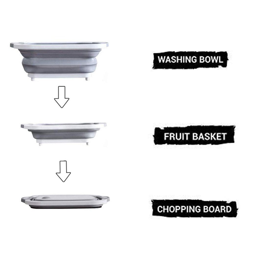 098 Foldable Chopping Board, Dish Rack, Washing Bowl & Draining Basket, 3in1 Multi-Function