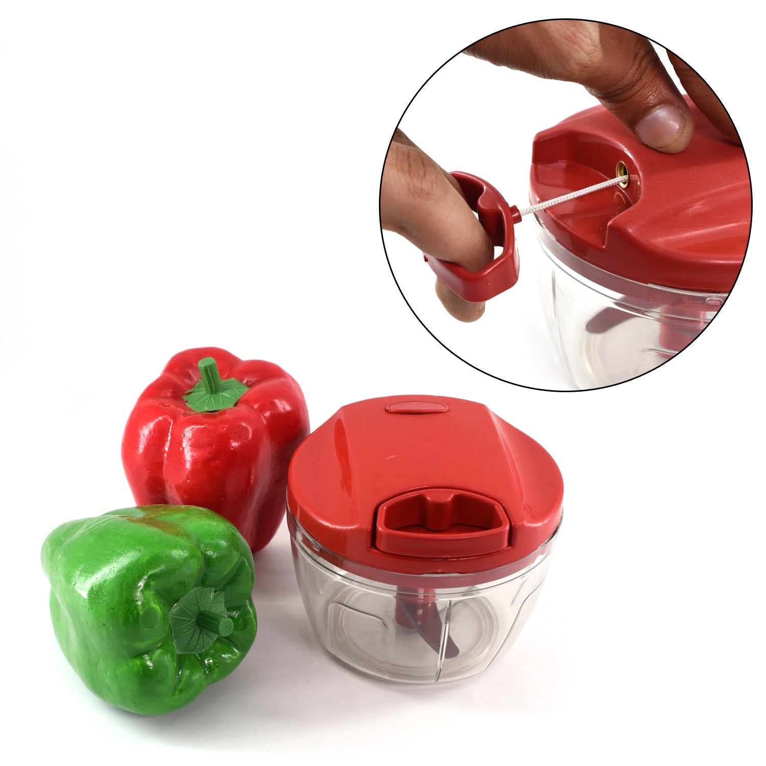 2283R Manual Red mini plastic food chopper with extra sharp blades (375 Ml) DeoDap